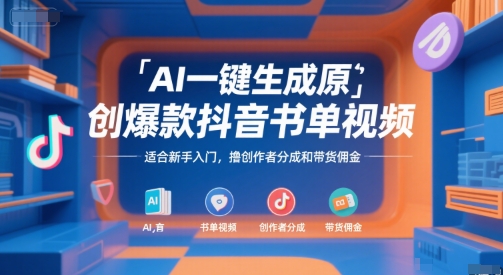 AI一键生成原创爆款抖音书单视频，适合新手入门，撸创作者分成和带货佣金【揭秘】-润泽资源库