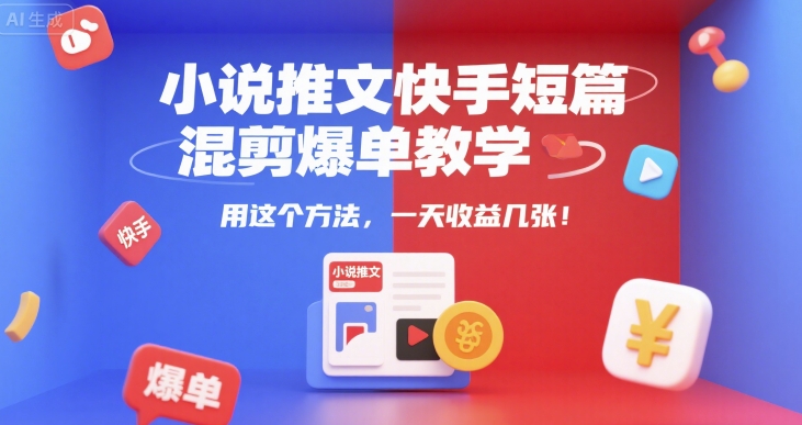 小说推文快手短篇混剪爆单教学，用这个方法，一天收益几张-润泽资源库