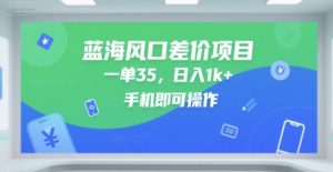 蓝海风口差价项目，一单35，日入1k+，手机即可操作【揭秘】-润泽资源库