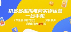 拼多多虚拟电商实操运营,一台手机(苹果安卓都可以),深耕多多店铺日收4位数-润泽资源库