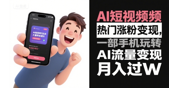 AI短视频热门涨粉变现，一部手机玩转AI流量变现，月入过W-润泽资源库