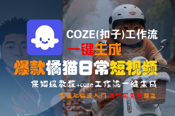 COZE(扣子)工作流一键生成爆款橘猫日常短视频，保姆级教程，零基础快速入门-润泽资源库