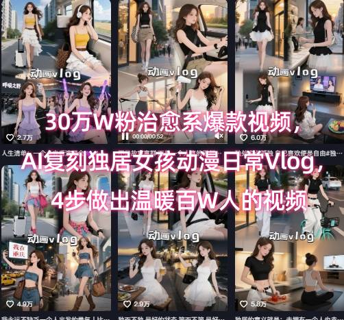 30万W粉治愈系爆款视频，AI复刻独居女孩动漫日常Vlog，4步做出温暖百W人的视频-润泽资源库