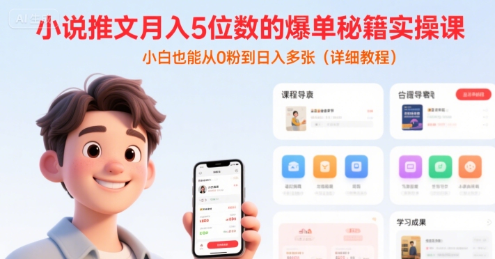小说推文月入5位数的爆单秘籍实操课，，小白也能从0粉到日入多张(详细教程)-润泽资源库