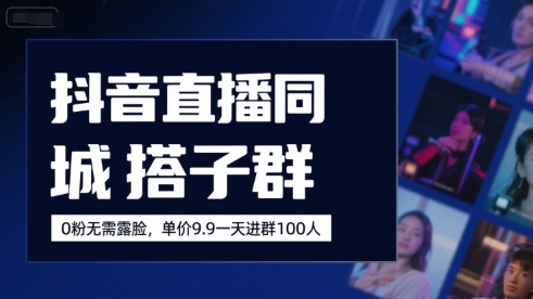 抖音直播同城搭子群，0粉无需露脸，单价19.9，一天进群100人-润泽资源库
