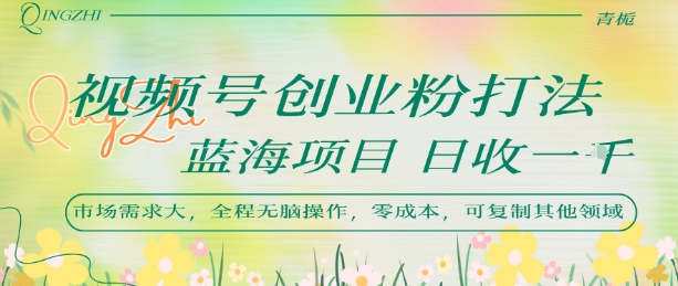 视频号创业粉打法，日入1k，蓝海项目，市场需求大，全程无脑操作，可复制-润泽资源库