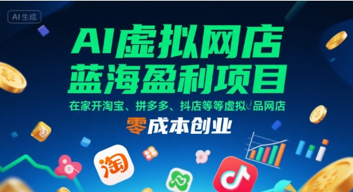 AI虚拟网店蓝海盈利项目，在家开淘宝、拼多多、抖店等虚拟品网店，零成本创业-润泽资源库