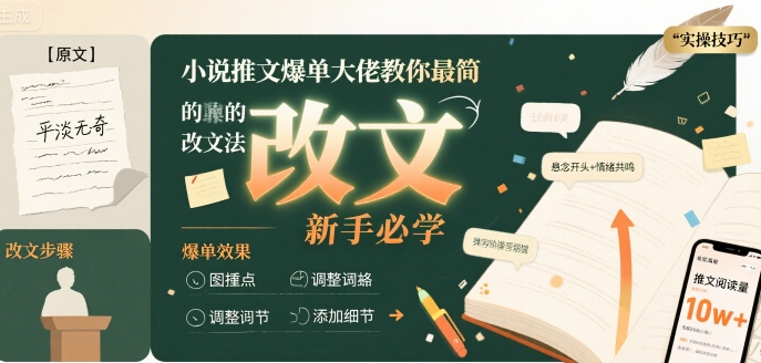 小说推文爆单大佬教你最简单的改文方法实操课，新手必学-润泽资源库