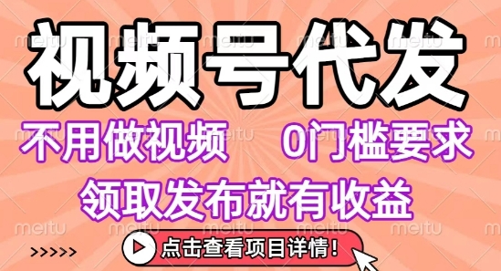 视频号代发，不用剪辑不用做视频，0门槛要求，领取发布就有收益，任务没有无上限，小白轻松上手【揭秘】-润泽资源库