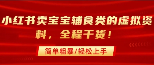 小红书卖宝宝辅食类的虚拟资料，从引流到私域变现，全程干货，简单粗暴，轻松上手-润泽资源库