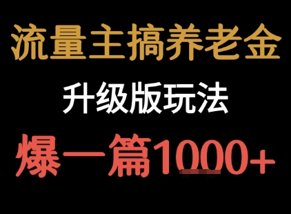 流量主之养老金升级版玩法  爆一篇收益1k+-润泽资源库