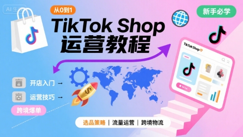 TikTok Shop从0到1运营教程，TikTok跨境电商新手必学课程-润泽资源库