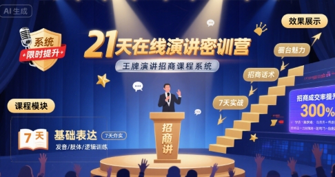 21天在线演讲密训营，王牌演讲招商课程系统-润泽资源库