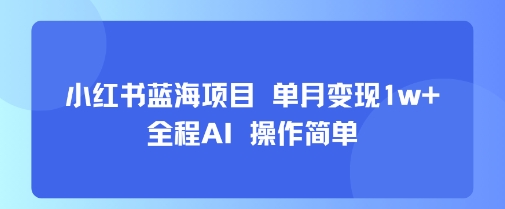 小红书蓝海项目 单月变现1w+ 全程AI 操作简单-润泽资源库
