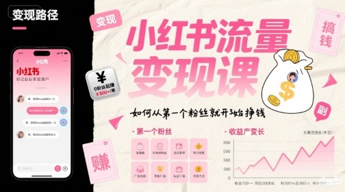 小红书流量变现课，如何从第一个粉丝就开始挣钱-润泽资源库
