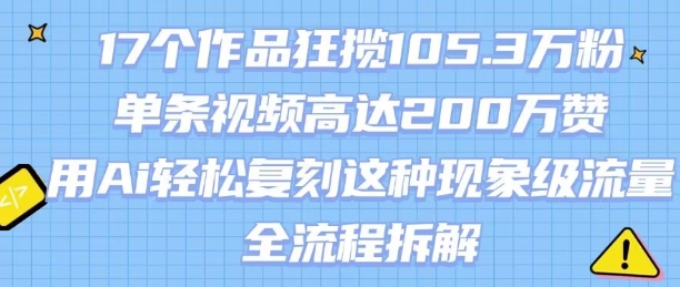 17个作品狂揽105.3W粉，单条视频高达200W赞，用Ai轻松复刻这种现象级流量!(全流程拆解)-润泽资源库