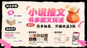 小说推文小红书多图文玩法，简单粗暴，万播收益3张-润泽资源库