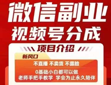 微信副业视频号分成，不直播 不卖货 不露脸，三五分钟即可完成一条作，每日收益几十、几张不等-润泽资源库