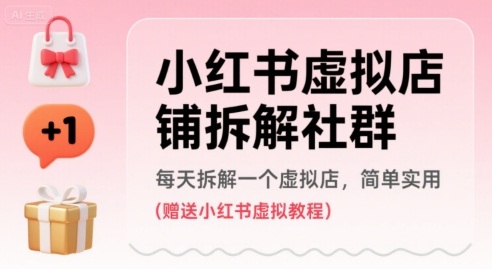 小红书虚拟店铺拆解社群，每天拆解一个虚拟店，简单实用(赠送小红书虚拟教程)-润泽资源库