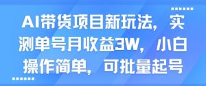 AI带货项目新玩法，实测单号月收益3W，小白操作简单，可批量起号-润泽资源库