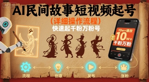 AI民间故事短视频起号，详细操作流程，快速起千粉万粉号-润泽资源库