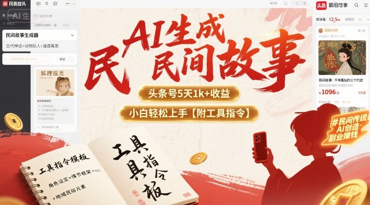 AI生成民间故事，头条号5天1k+，小白轻松上手【附工具指令】-润泽资源库