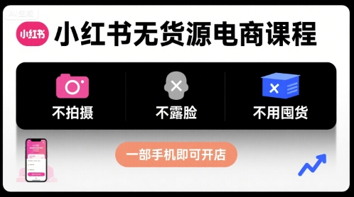小红书无货源电商课程，不拍摄不露脸不用囤货，一部手机即可开店-润泽资源库