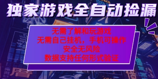游戏全自动捡漏项目，最新独家玩法，每天操作几十分钟，无任何难度，当天见收益【揭秘】-润泽资源库