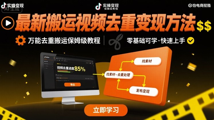 最新搬运视频去重变现方法，万能去重搬运保姆级教程-润泽资源库