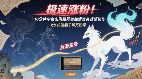 极速涨粉！10分钟学会山海经异兽丝滑变身视频制作，快速起千粉万粉号-润泽资源库