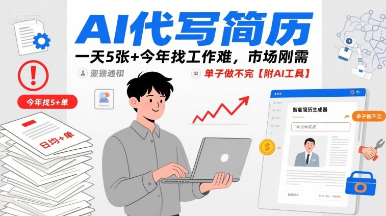 AI代写简历，一天5张+今年找工作难，市场刚需，单子做不完【附AI工具】-润泽资源库