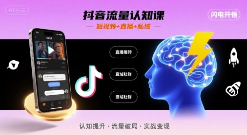 抖音流量认知课，短视频+直播+私域，认知提升，闪电开悟-润泽资源库