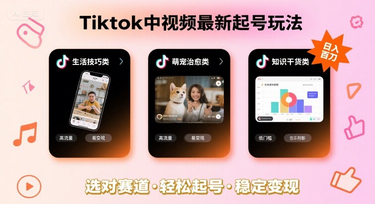 Tiktok中视频最新起号玩法，想要日入百刀，做好这几个赛道就可以了-润泽资源库