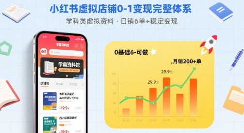 小红书虚拟店铺0-1变现完整体系：卖学科类虚拟资料，一天6张+，很稳定【已完结】-润泽资源库