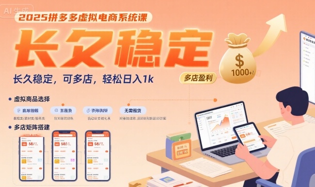 2025拼多多虚拟电商系统课，长久稳定，可多店，轻松日入1k-润泽资源库