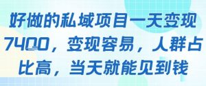 好做的私域项目一天变现1k+，变现容易，人群占比高，当天就能见到钱-润泽资源库