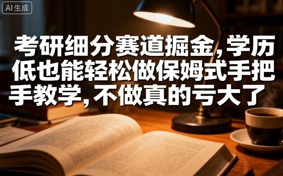 考研细分赛道掘金，日入1k+，学历低也能轻松做保姆式手把手教学，不做真的亏大了【揭秘】-润泽资源库