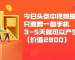 今日头条中视频搬运项目,只需要一部手机3-5天就可以产生利润(价值2800元)-润泽资源库