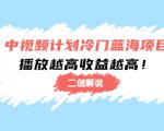 中视频计划冷门蓝海项目【二创解说】陪跑课程：播放越高收益越高-润泽资源库
