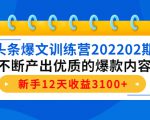 头条爆文训练营202202期，不断产出优质的爆款内容，新手12天收益3100+-润泽资源库