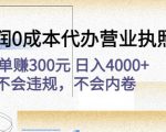 高利润0成本代办营业执照项目:一单赚300元日入4000+不会违规,不会内卷-润泽资源库