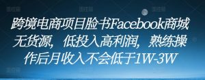 跨境电商项目脸书Facebook商城无货源,低投入高利润,熟练操作后月收入不会低于1W-3W-润泽资源库