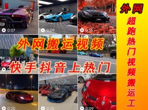 外面收费398元外网超跑豪车汽车视频搬运至快手抖音上热门项目，只需一步手机就可以操作-润泽资源库