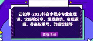 云老师·2023抖音小程序专业变现课，含经验分享、爆发趋势、变现逻辑、养高权重号、剪辑实操等-润泽资源库