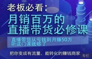 老板必看:月销百万的直播带货必修课,直播带货从亏钱到月赚50万,听这门课就够了-润泽资源库