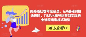 路路通社群年度会员,从0基础到精通进阶,TikTok账号运营到变现的全流程出海模式培训-润泽资源库