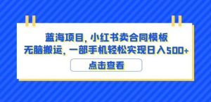蓝海项目小红书卖合同模板无脑搬运一部手机日入500+(教程+4000份模板)【揭秘】-润泽资源库