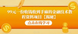 99元一份收钱收到手麻的金融技术教程资料项目【揭秘】-润泽资源库