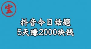 宝哥·风向标发现金矿,抖音今日话题玩法,5天赚2000块钱【拆解】-润泽资源库