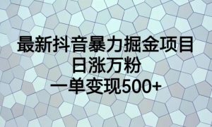 最新抖音暴力掘金项目，日涨万粉，一单变现500+【揭秘】-润泽资源库